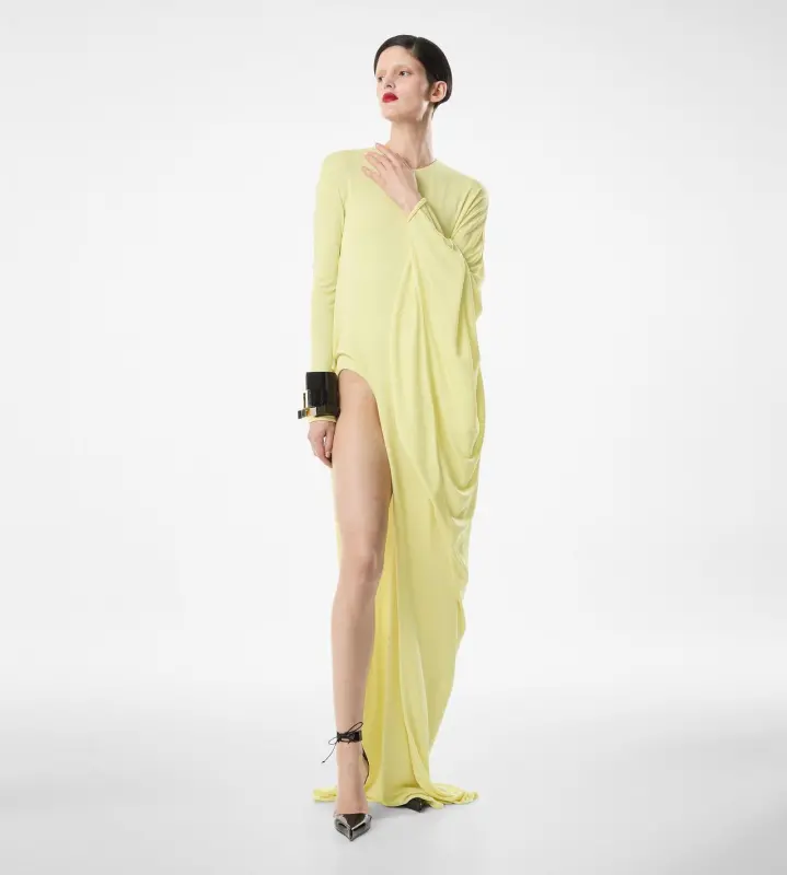 CREPE JERSEY LONG SLEEVE EVENING DRESS CREAM online